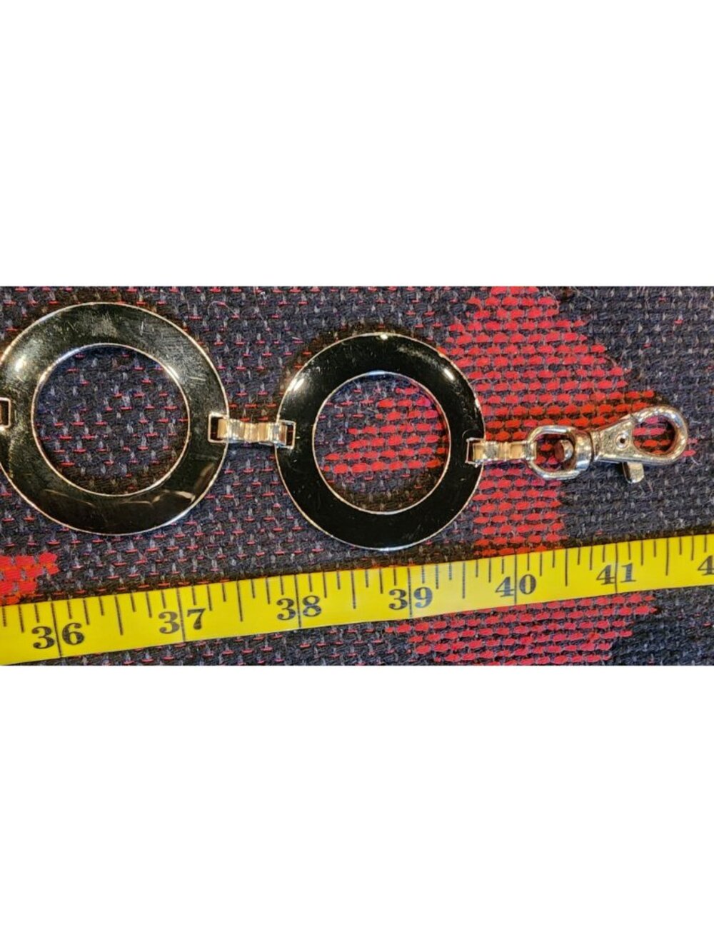 VINTAGE Black & Silver Circle Link Belt Jewelry With Adjustable Chain Clasp 41 I - Picture 6 of 7